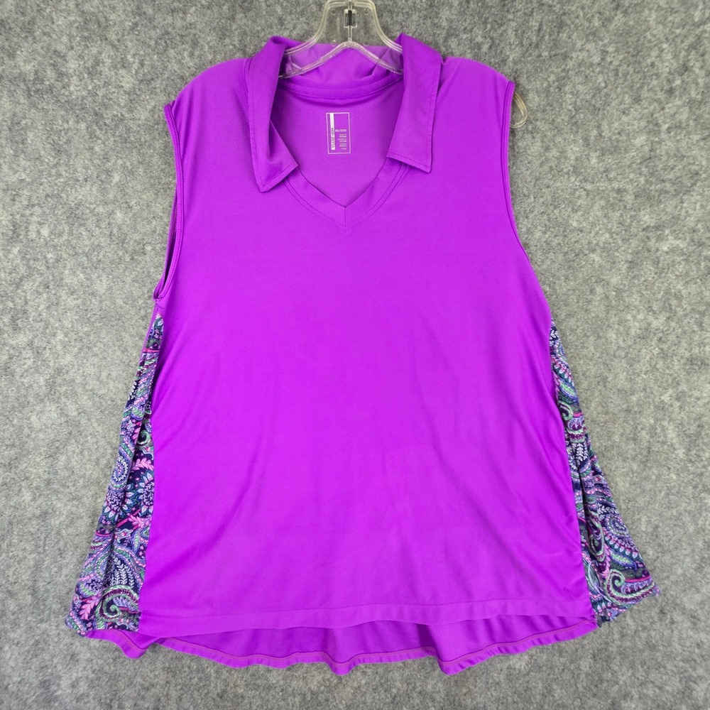 Mondetta Purple Sleeveless Golf Polo Shirt Women XXL Paisley Side Panels Mesh